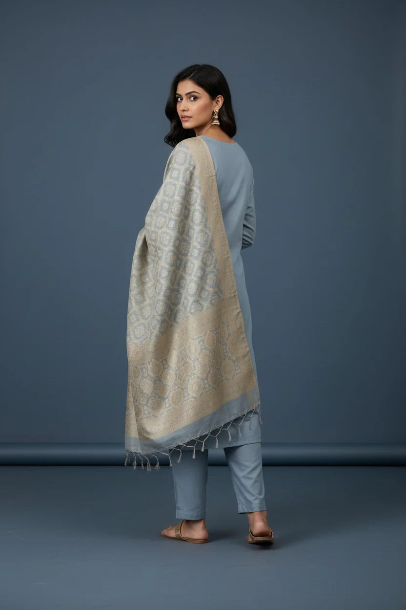 Sky Blue Handwork of Sippi and Pearl with Banarasi Dupatta and Pant