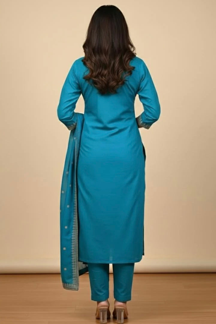 Ferozi Silk Tilla Work Suit with Pant