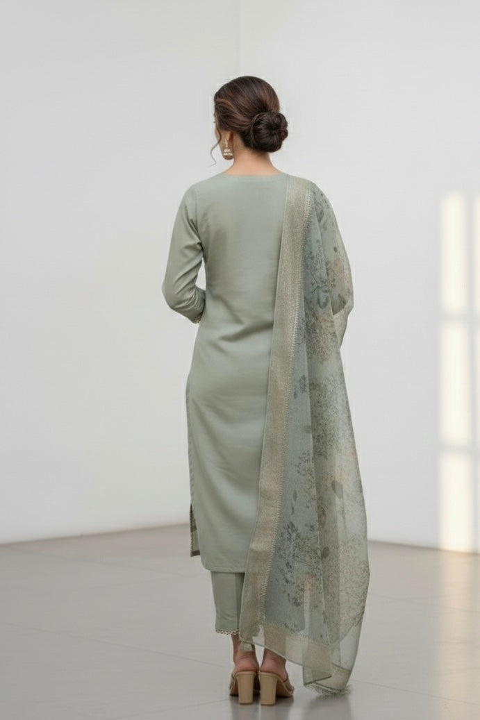 Alia Green Georgette Lakhnavi Suit with Banarsi Dupatta