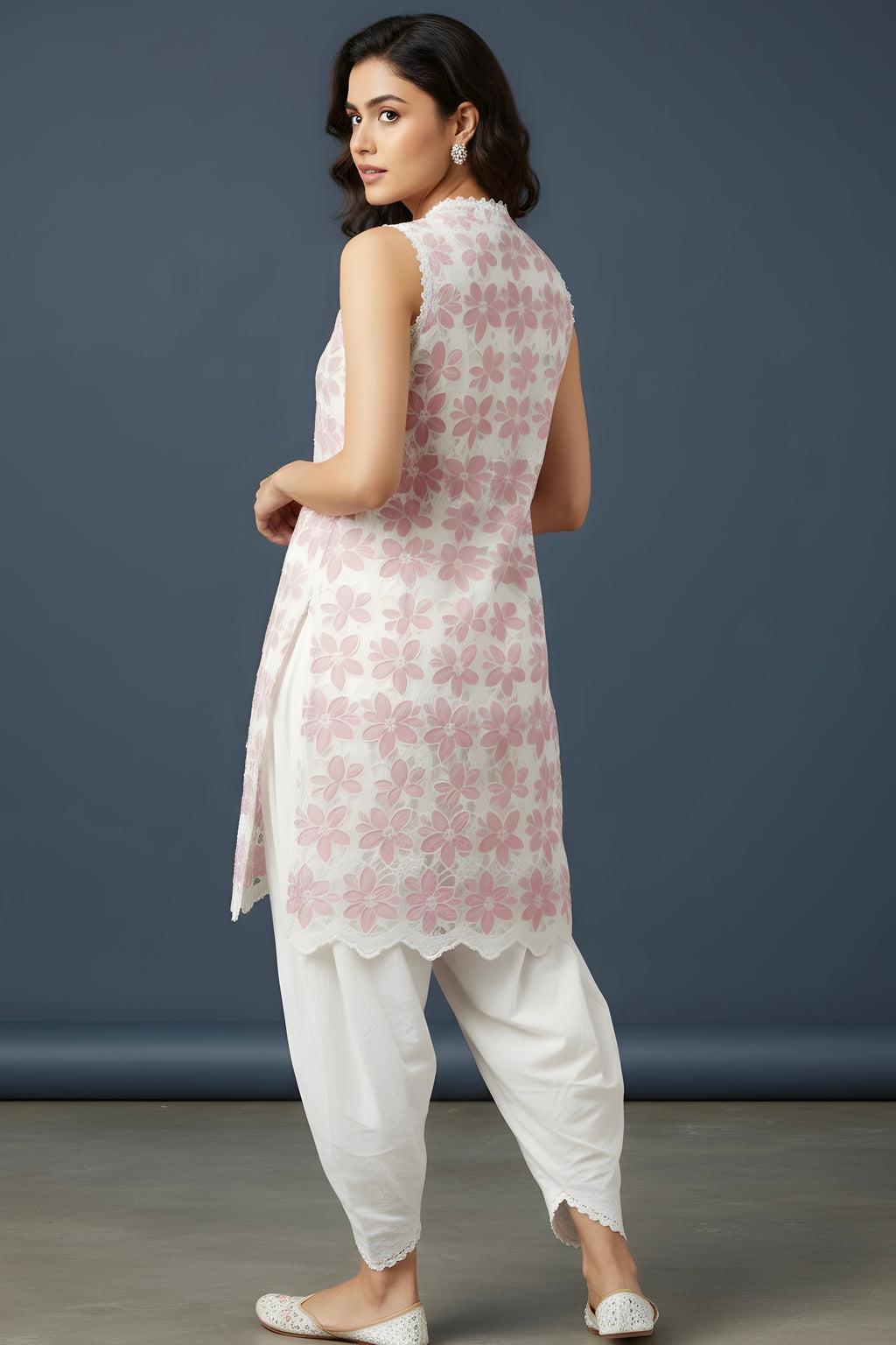Tea Rose Colour Full Chicken Imported Fabric Kurti with Embroided Tulip Pant
