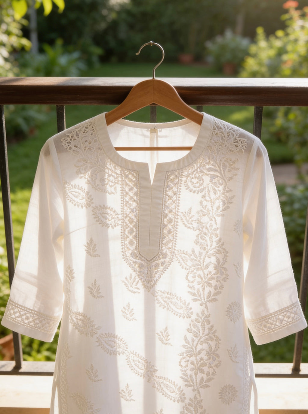 White Cotton Lakhnavi Full Embroidered Shirt with Pant