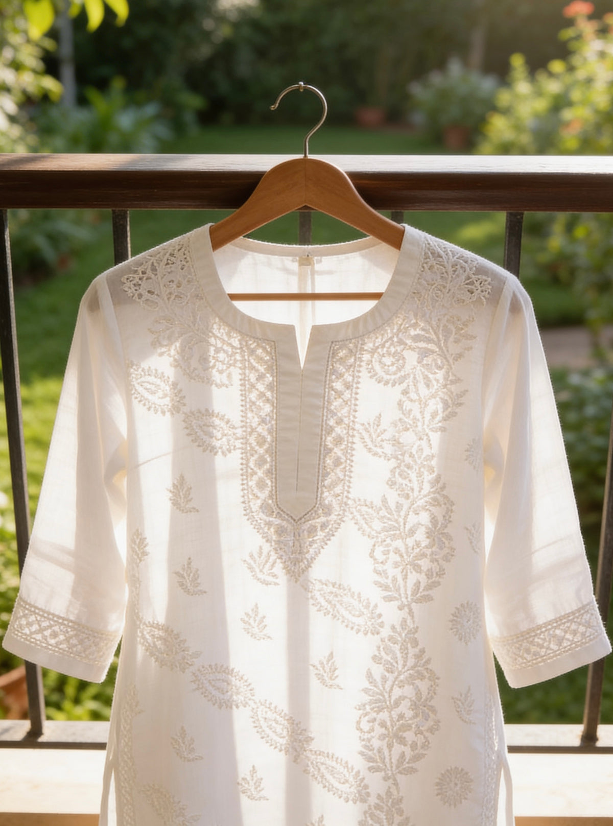 White Cotton Lakhnavi Full Embroidered Shirt with Pant