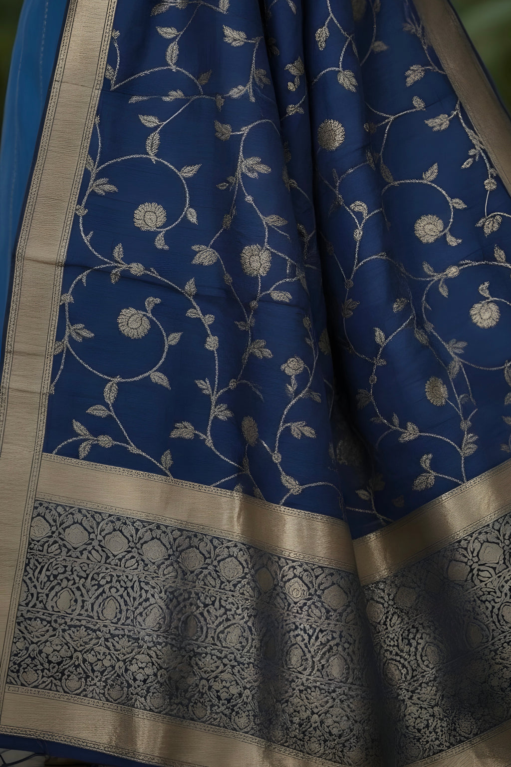 Blue Silk Suit Kundan Work with Banarasi Dupatta and Pant