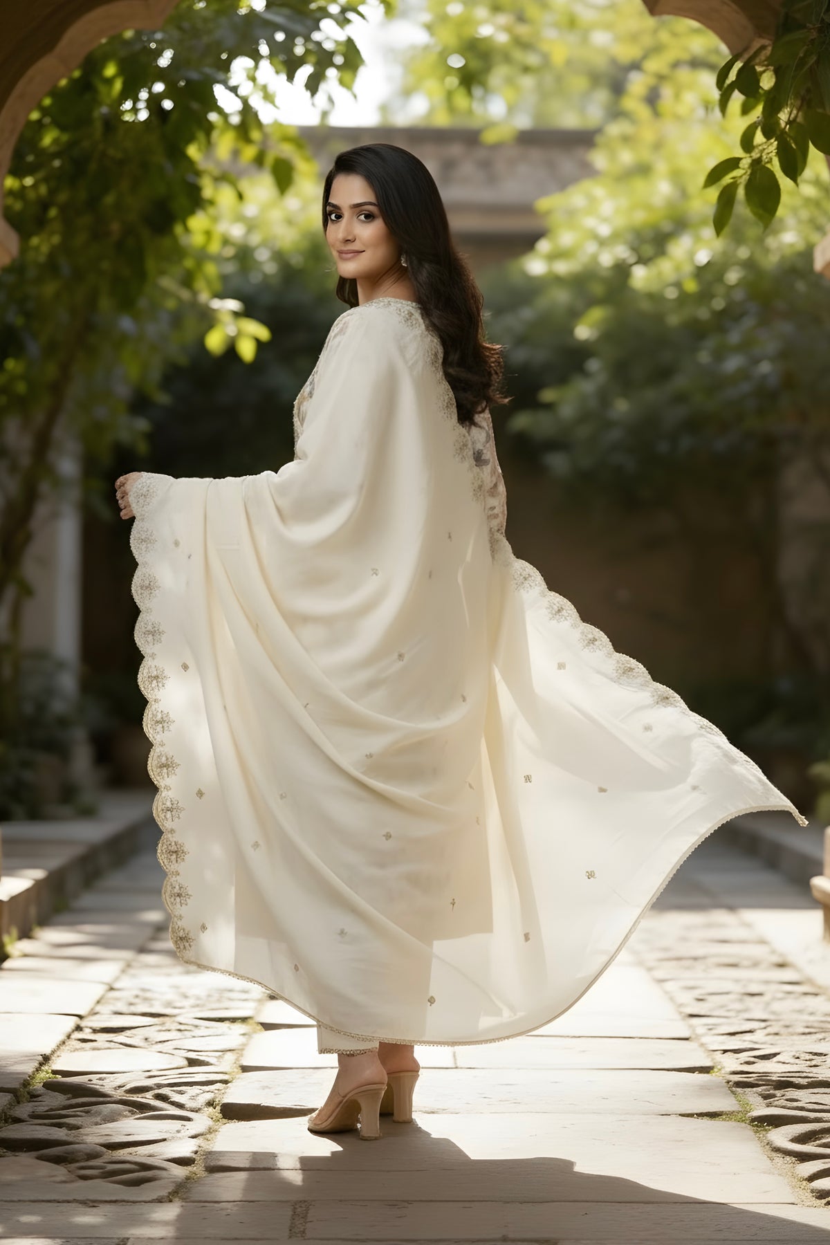 Glace Cotton Tilla Embroidery on Neck with Embroidered Dupatta and Pant