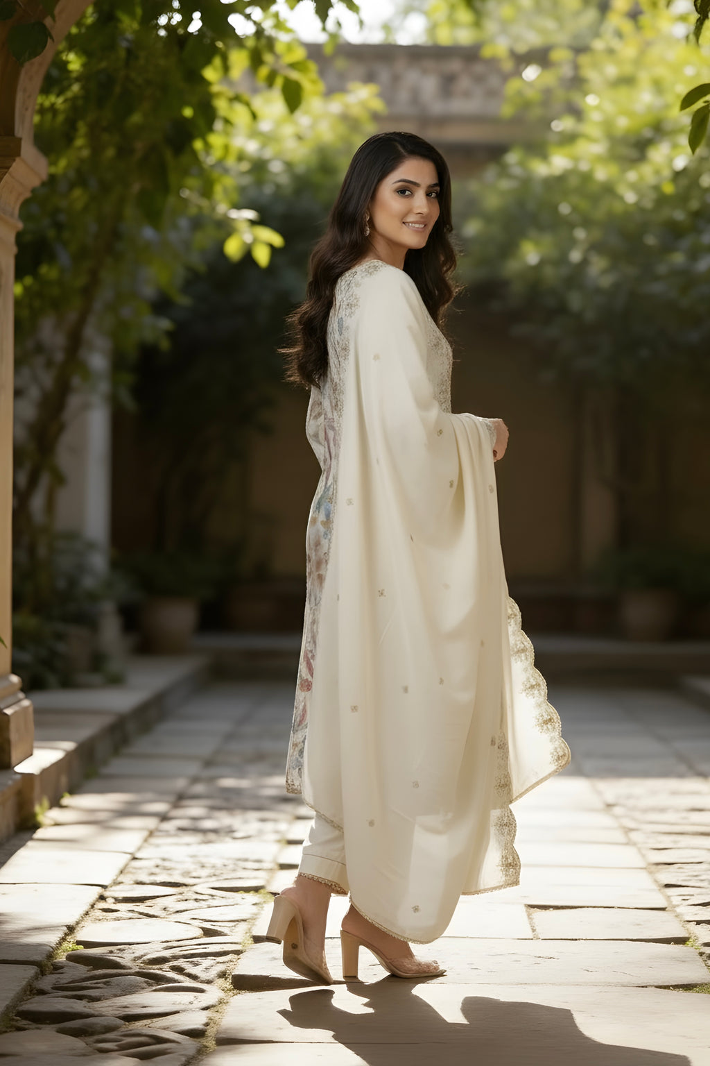 Glace Cotton Tilla Embroidery on Neck with Embroidered Dupatta and Pant