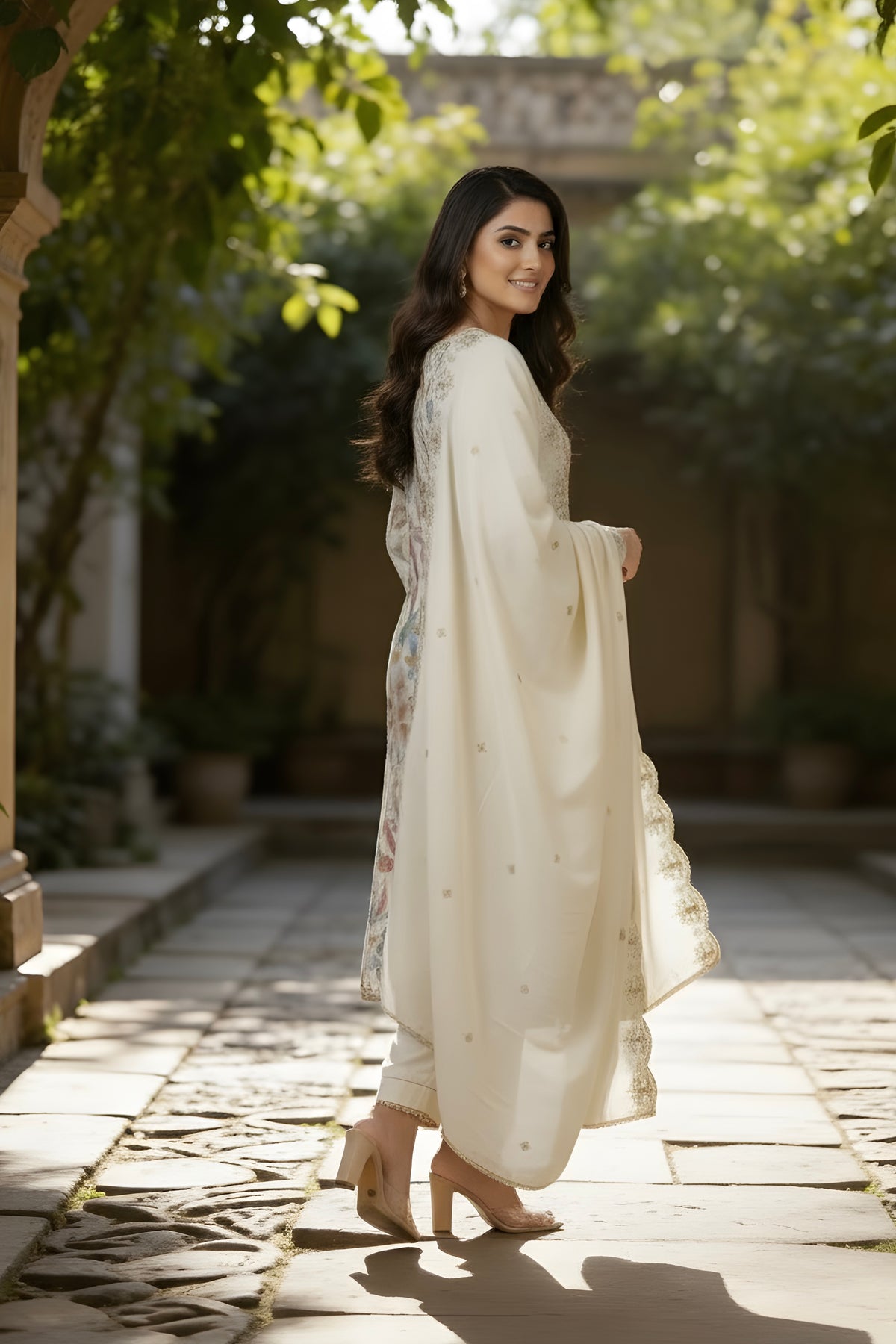 Glace Cotton Tilla Embroidery on Neck with Embroidered Dupatta and Pant