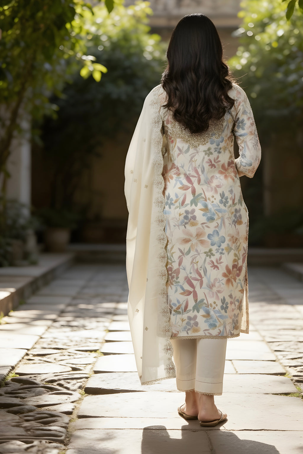 Glace Cotton Tilla Embroidery on Neck with Embroidered Dupatta and Pant
