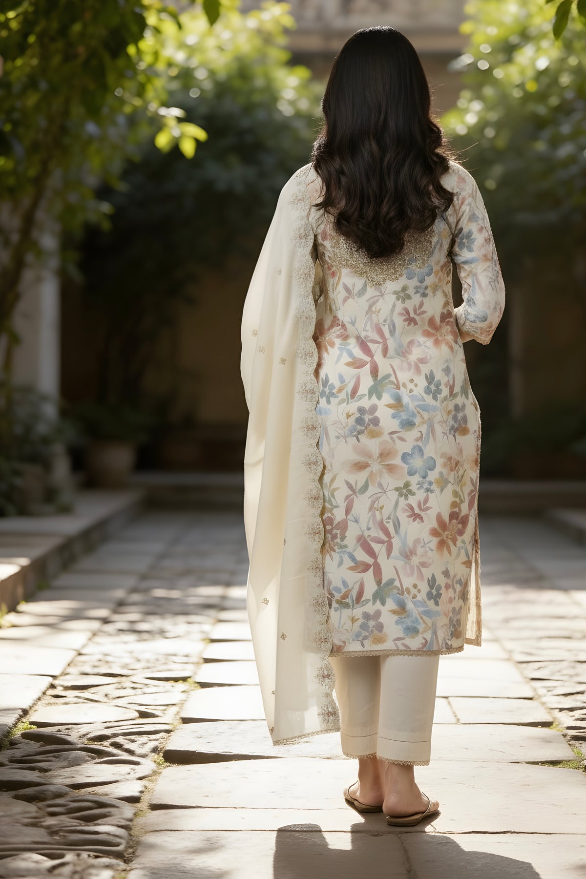 Glace Cotton Tilla Embroidery on Neck with Embroidered Dupatta and Pant
