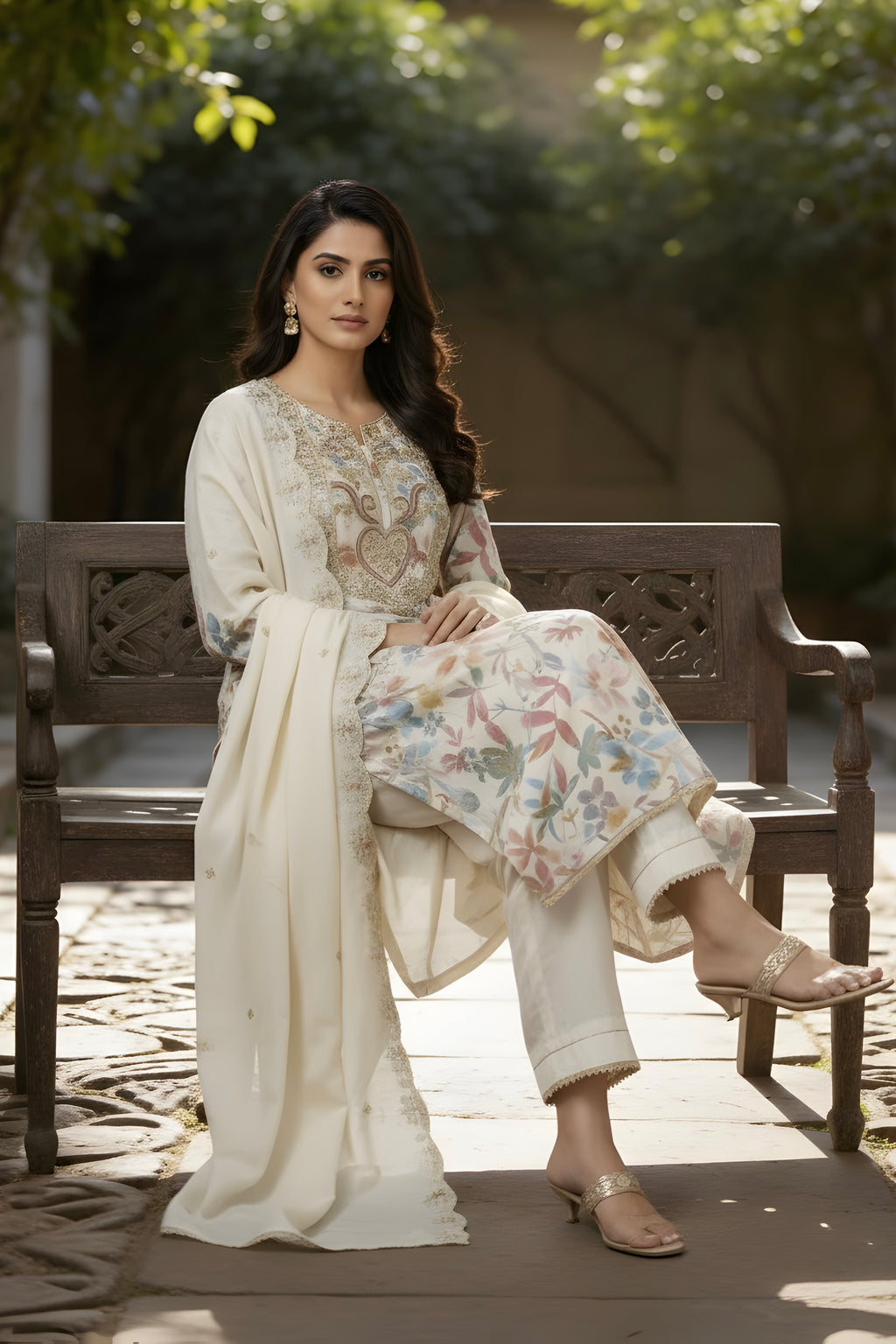 Glace Cotton Tilla Embroidery on Neck with Embroidered Dupatta and Pant
