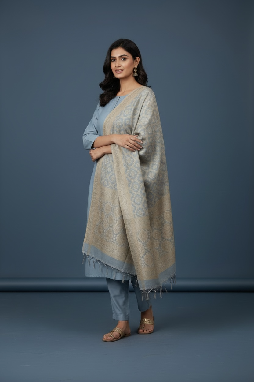 Sky Blue Handwork of Sippi and Pearl with Banarasi Dupatta and Pant