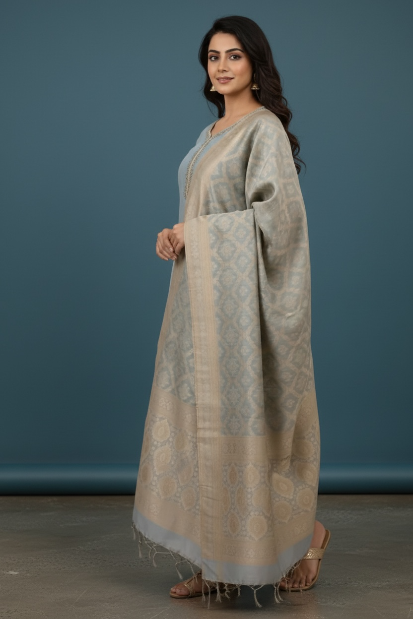 Sky Blue Handwork of Sippi and Pearl with Banarasi Dupatta and Pant