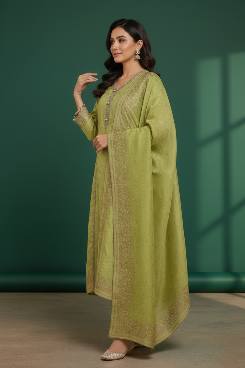 Green Chanderi Silk Banarsi Suit with Dupatta