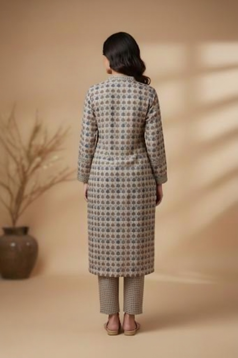 Beige Chanderi Silk with Multicoloured Printed Suit