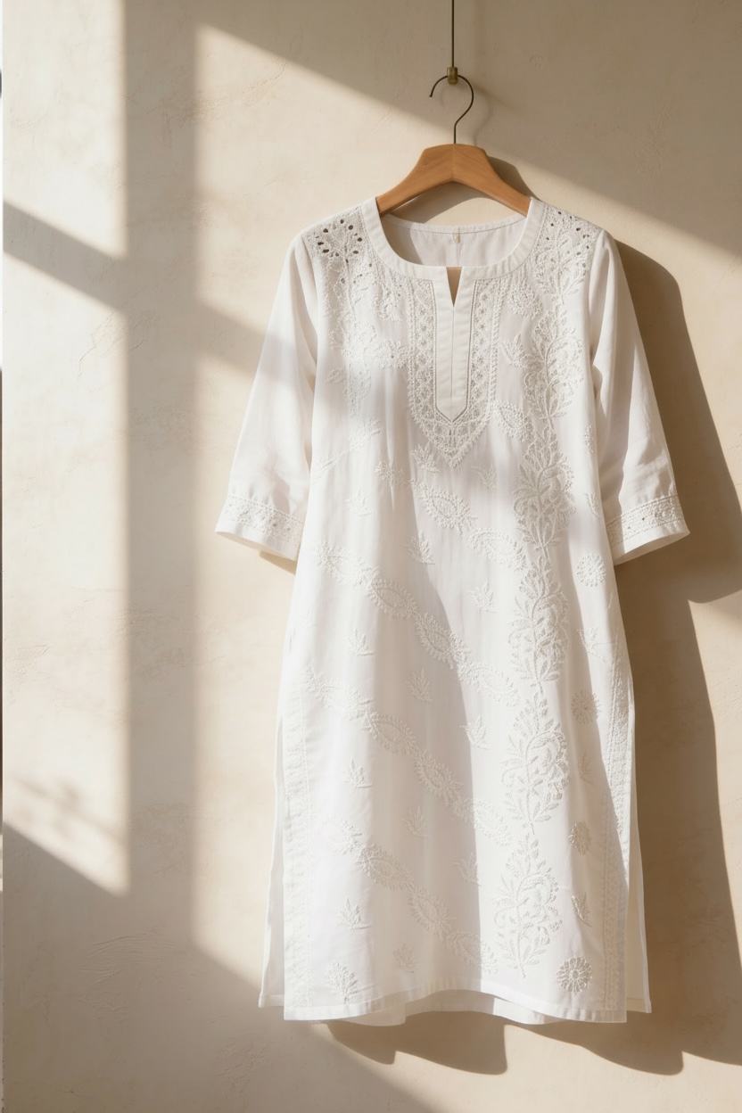 White Cotton Lakhnavi Full Embroidered Shirt with Pant
