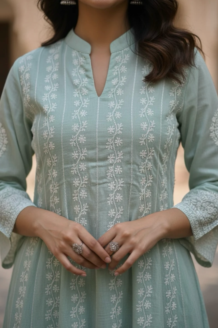 Green Pure Silk Hand Embroidered Lakhnavi Co-ord Set with Embroidered Plazo