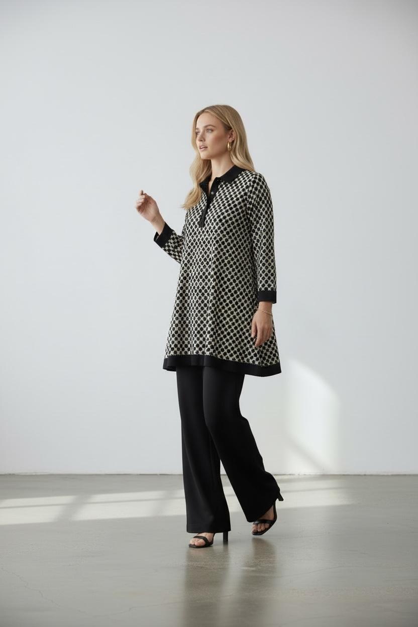 Kiara Black Printed Satin Co-ord Set with Collar and Black Pant