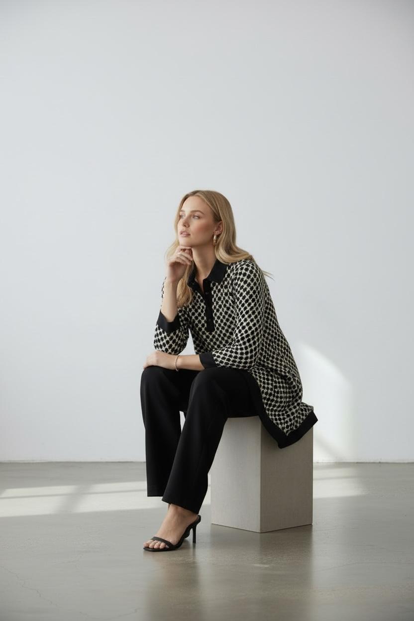 Kiara Black Printed Satin Co-ord Set with Collar and Black Pant